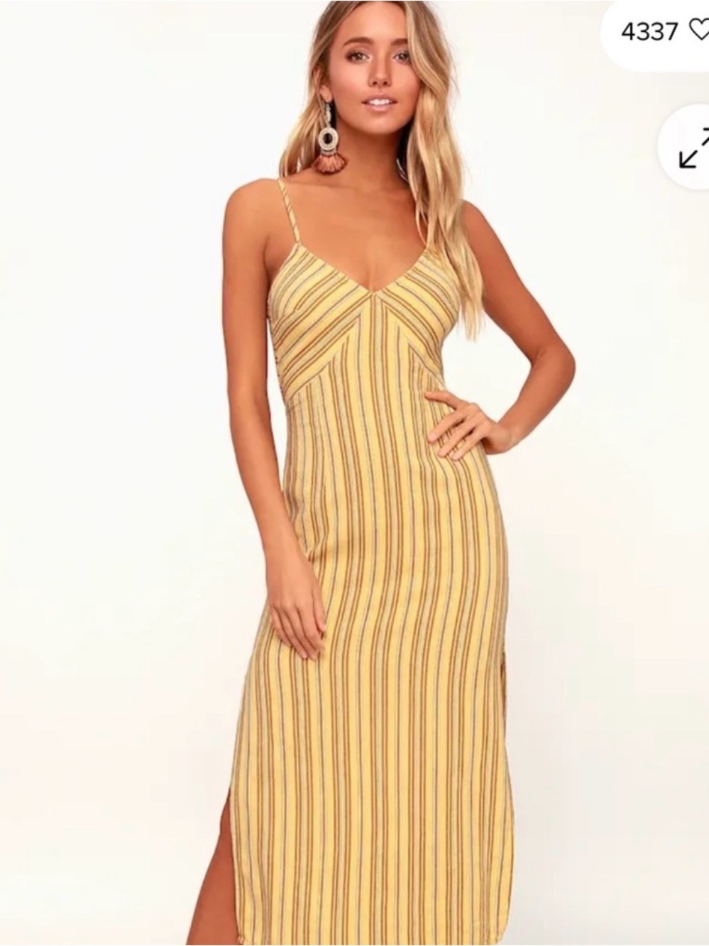 Amuse Society Yellow Striped Midi Dress